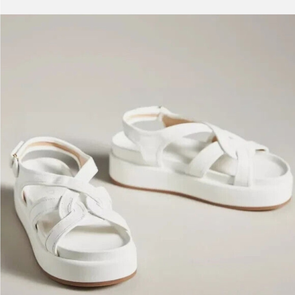Anthropologie Silent D Pure platform sandal white leather size EU36/US 5.5